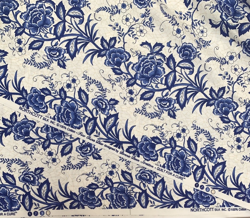 Northcott Silk Quilt  for a Cure Fine China Blue Jacobean Bonnie Stratton BTHY  - Image 2 of 3