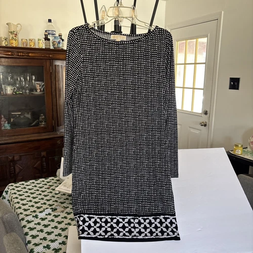 Michael Kors mini abito donna nero a pois manica lunga taglia M