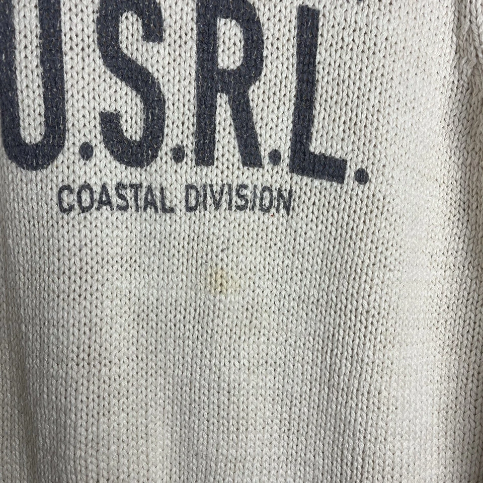 Suéter Polo Ralph Lauren M Coastal Division Naval Excedente Decote Simulado Mancha Creme - Imagem 2 de 4