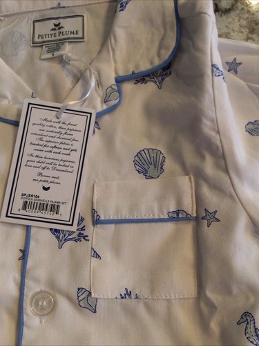 Petite Plume Girls Suffok Shells White/Blue Pajama Set 4 NWOT - Picture 5 of 6