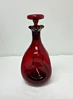 Vintage Blenko Art Glass - Red Pinched Decanter With Stopper