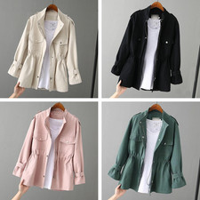 New Spring/Fall Women Utility Trench coat Slim Solid Jacket Mid Length Outerwear