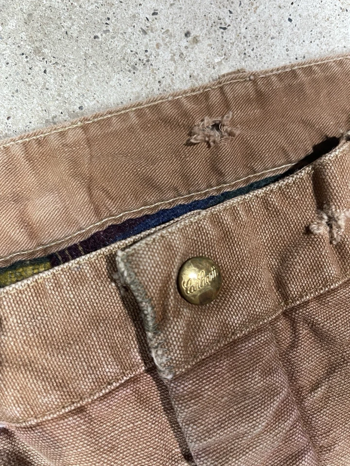 Vintage Carhartt Troy Blanket Wool Lined Headlight Finck Union Brown Pants 35x26 - Image 3 of 4