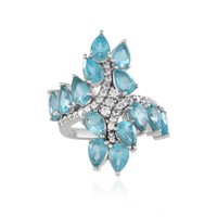 Cavill Ring 925 Sterling Silber Blauer Apatit Zirkon Tropfen Damen