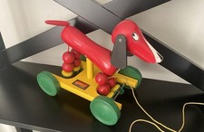 Vintage Brio Wooden Toy Pull Along Dachshund Sausage Dog