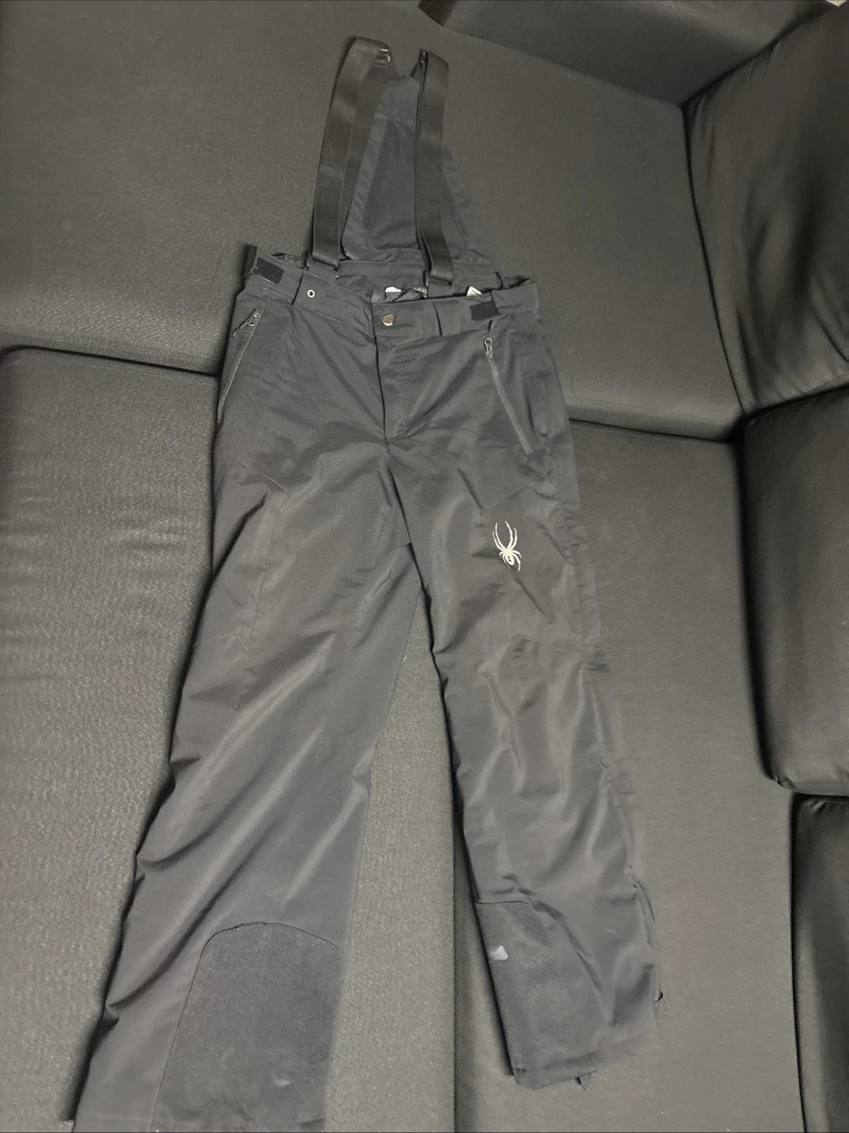 Spyder Tarantula Snow Pants Mens Large Black Ski Bib Adjustable Suspenders