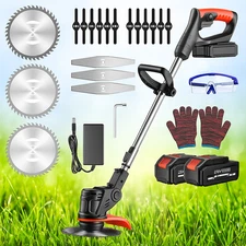 21V Cordless Lawn Mower Kit w/ 2 Batteries, 3 Blades, Weed Wacker & Trimmer