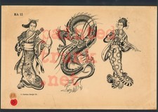 original vintage ron akers fantasydesign dragon geisha produx tattoo flash 11x17