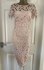 STUNNING COAST BLUSH FITTED LACE OCCASION MIDI DRESS SIZE 16 .