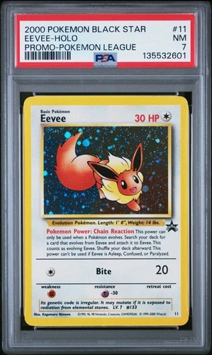 2000 POKEMON PROMO BLACK STAR POKEMON LEAGUE #11 EEVEE-HOLO PSA 7