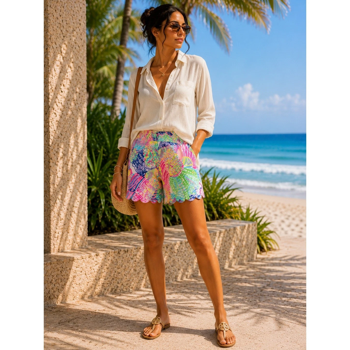 Lilly Pulitzer Callahan Scalloped Shorts Womens S Pink Green Shell Resort Preppy