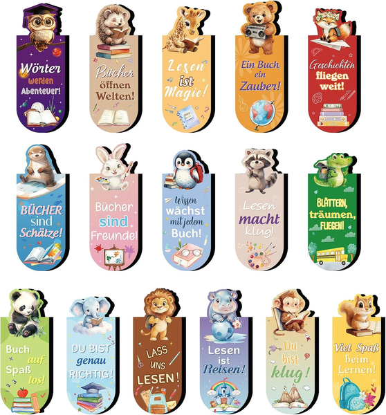 16 Magnetische Lesezeichen Kinder, Tiere Lesezeichen Magnetisch Mit SprüChen Mag-image