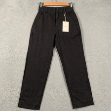 Everlane The Organic Straight-Leg Pant Women 00 Black High Waist Cotton Trousers