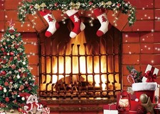 8x6ft Christmas Photography Backdrop Child Christmas Fireplace Decoration