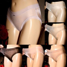 6 Pack Women Oil Shiny Glossy Bikini Briefs See Through Shorts Panties Underwear