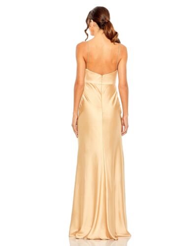 Mac Duggal 68347 Knoten vorne Ausschnitt Detail Satinkleid Gr. 10 Champagner - Bild 2 von 2