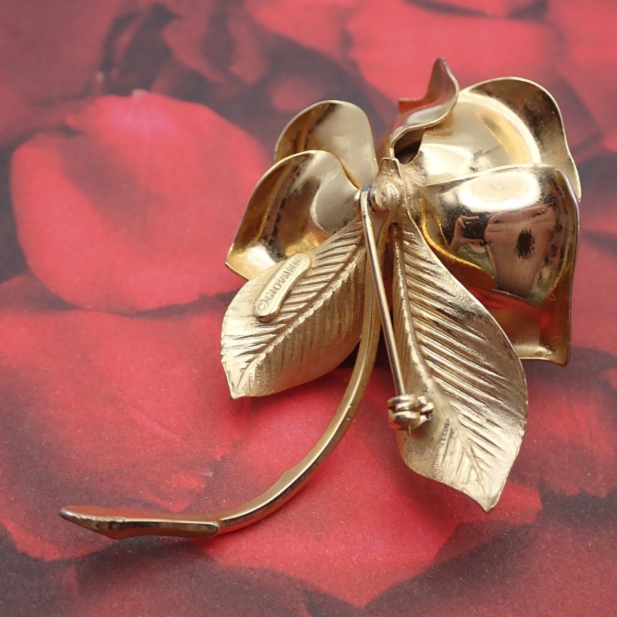 Vintage Brushed Gold Tone Giovanni Rose Flower Pin Brooch | eBay display picture 3