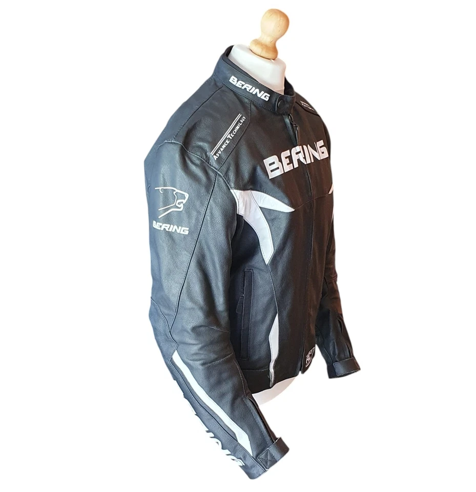 Bering AC3 Black/White 100% Cow Leather Motorcycle Jacket Men's Sz L Safety Pads - Image 3 of 4