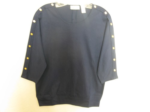 Cali & York Women's Button Blue Pullover 3/4 Sleeve Top, PS - 第 1/4 張圖片