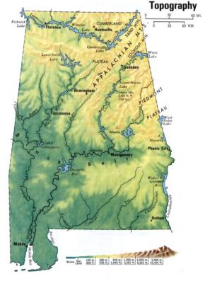 ALABAMA TOPOGRAPHY MAP GLOSSY POSTER PICTURE PHOTO PRINT BANNER al 9713