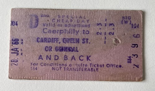Vintage 1960s British Railways Station Train Ticket CAERPHILLY to CARDIFF