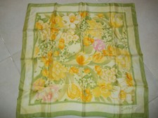 Vintage AVON S M KENT Scarf Lime green Yellow Flowers Water Repellent 27" SQUARE