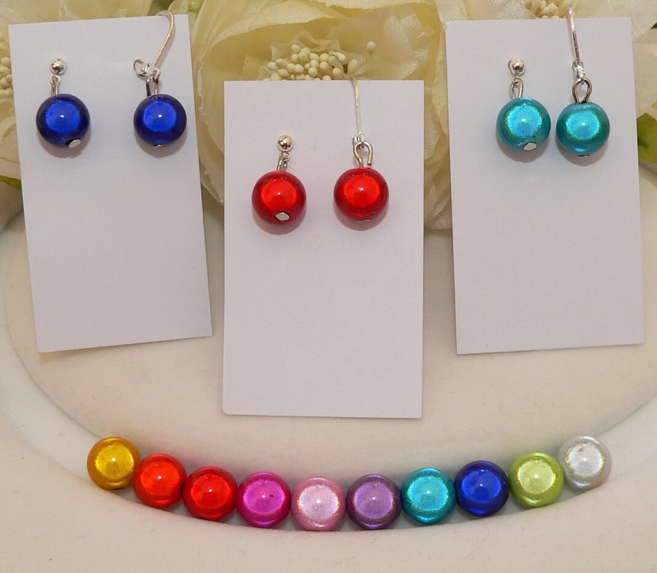 Ohrringe Hänger 1 Paar Miracle glanz Perlen 10 mm Auswahl Farben Verschluss 151. - Bild 2 von 4