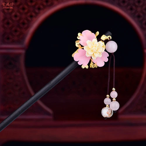 Chinese Hanfu Stick Hairpin Beaded Tassel Step Shake Headdress Flower Kanzashi - Picture 14 of 16