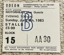 1983 MOT&Ouml;RHEAD MUSIC TICKET STUB ODEON HAMMERSMITH LONDON NICE CONDITION LEMMY