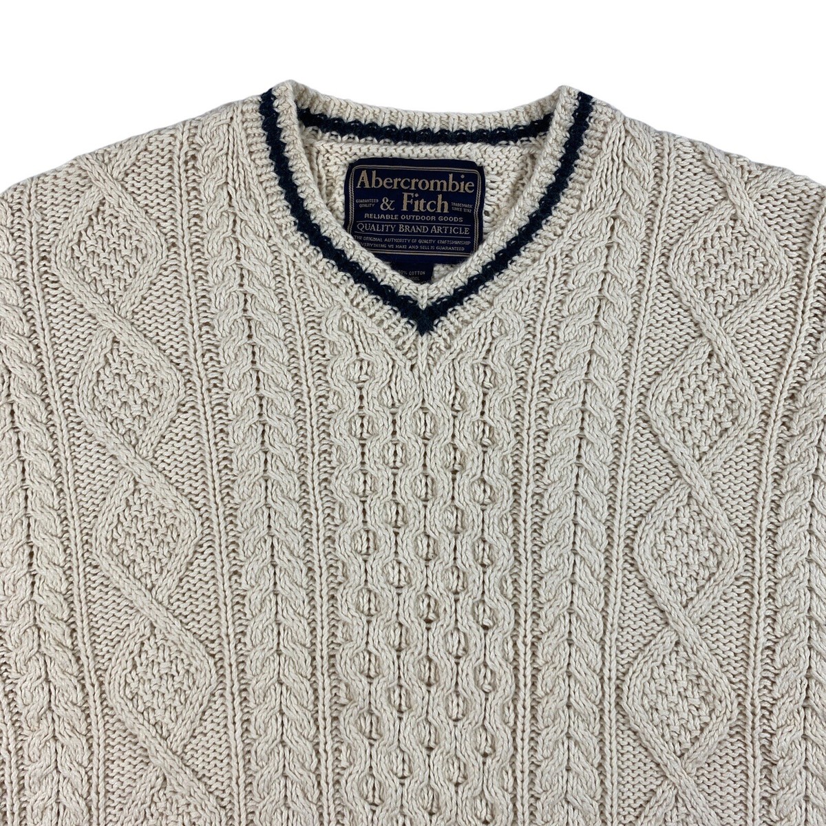 Vintage Abercrombie and Fitch Handmade White Ivory Cable Knit Sweater XL V  Neck | eBay
