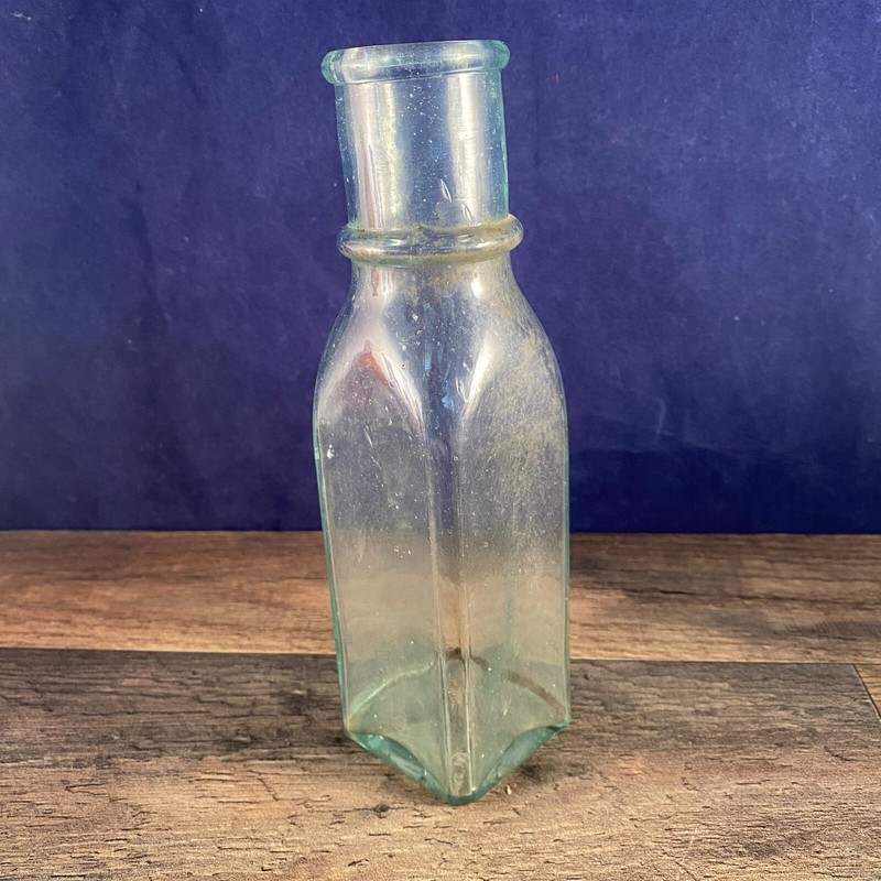 Vintage Clear Glass Medical Bottle 2"L x 2"W x 7"H