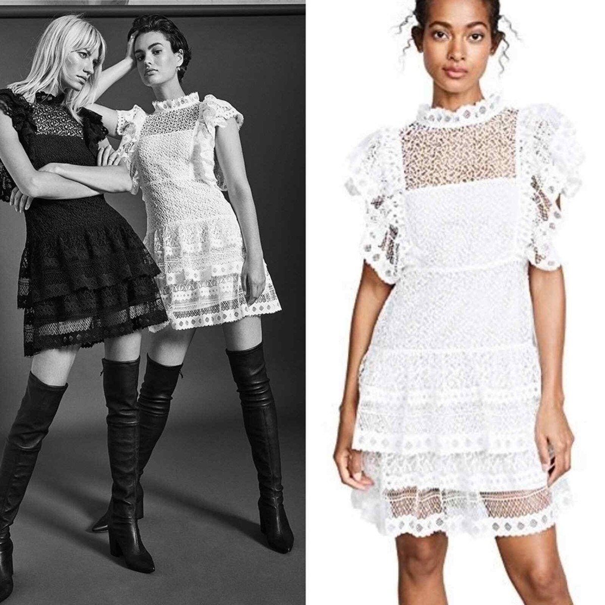 ANINE BING Penelope white lace tiered ruffle sheer mini