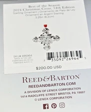 Reed & Barton 2024 Annual Sterling Silver Cross Ornament, 54th Ed., Brand New