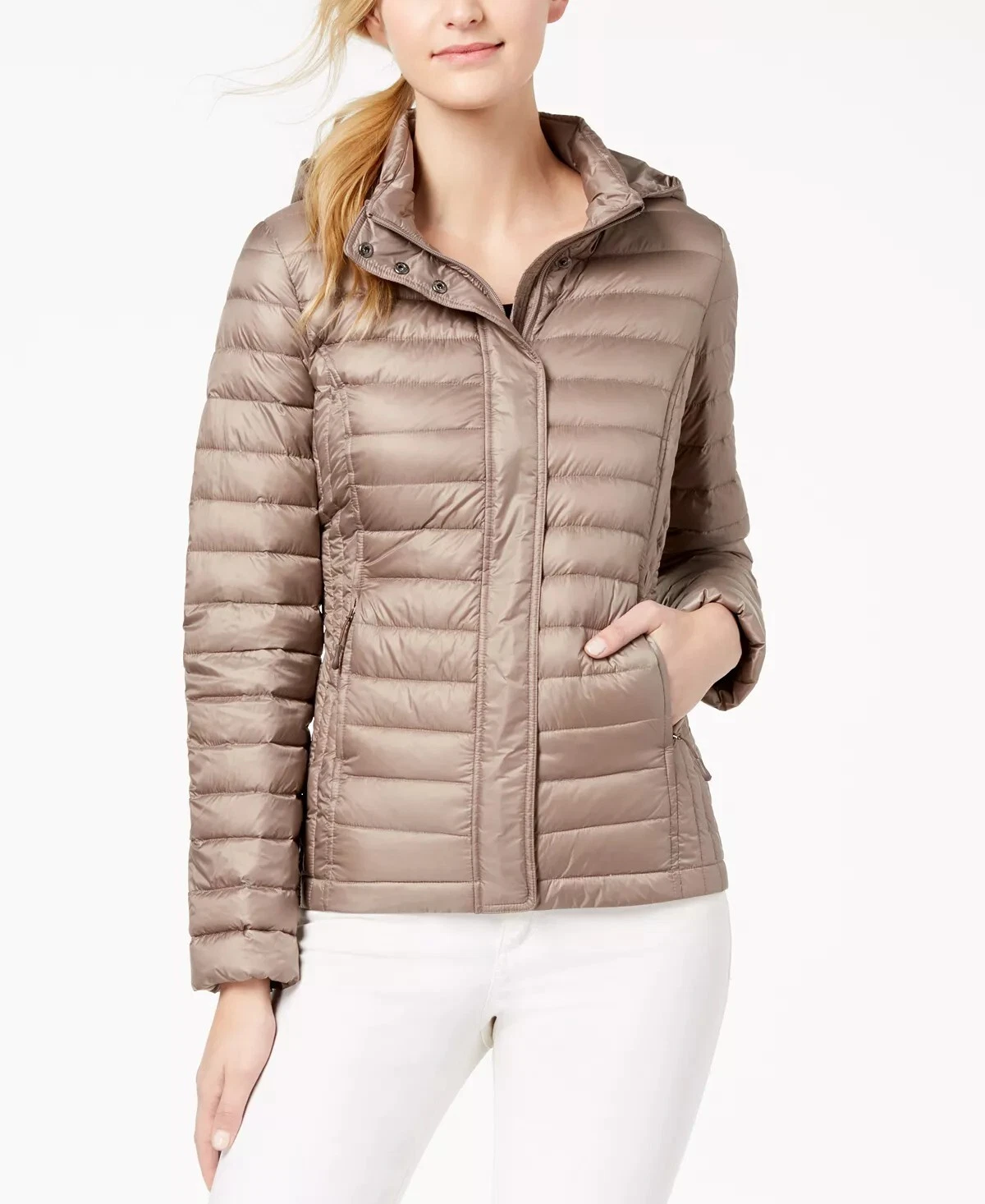 32 DEGREES Packable Hooded Down Puffer Coat, Size XS Taupe