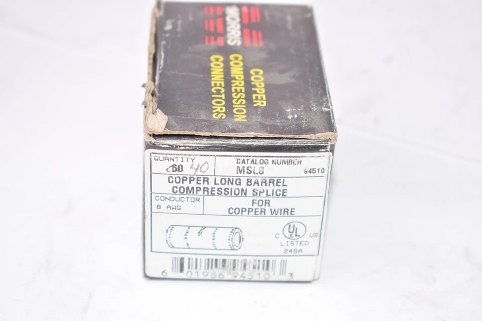 Lote de 39 NUEVO Morris 94510 Empalme Barril Largo Cobre Compresión Conector Tipo  Foto 3 de 3