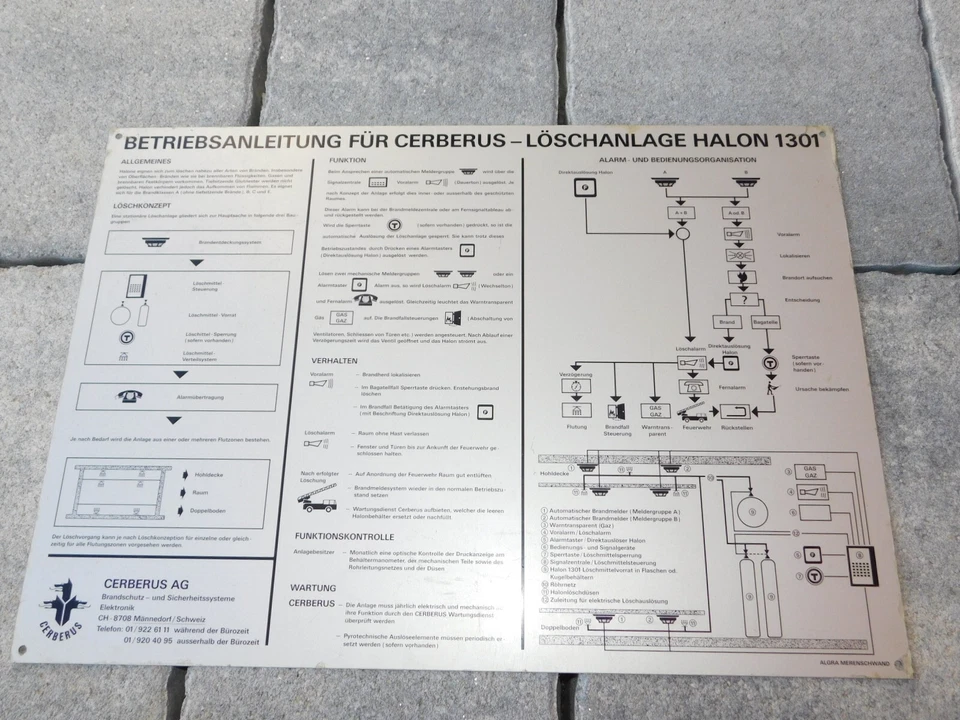 vintage PLAQUE suisse USINE consigne SECURITE ELECTRIQUE cerberus SECURITY RULES - Photo 2/4