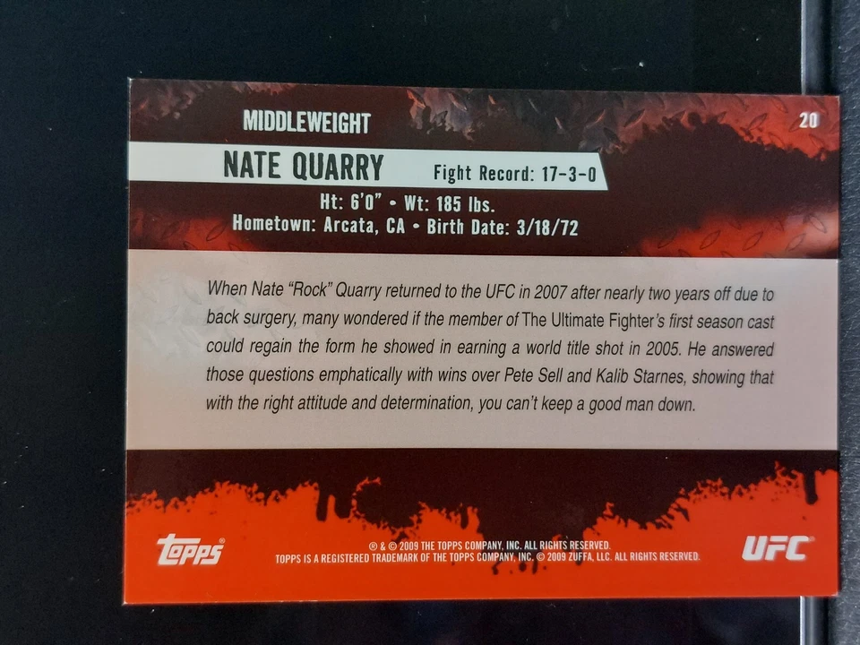 Nate Quarry #20 2009 Topps UFC Round 2 Thick Gold Parallel - Image 2 of 2
