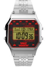 Timex T80 x Space Invaders Digital Watch TW2V30000 Silver-Tone Arcade Style Gift