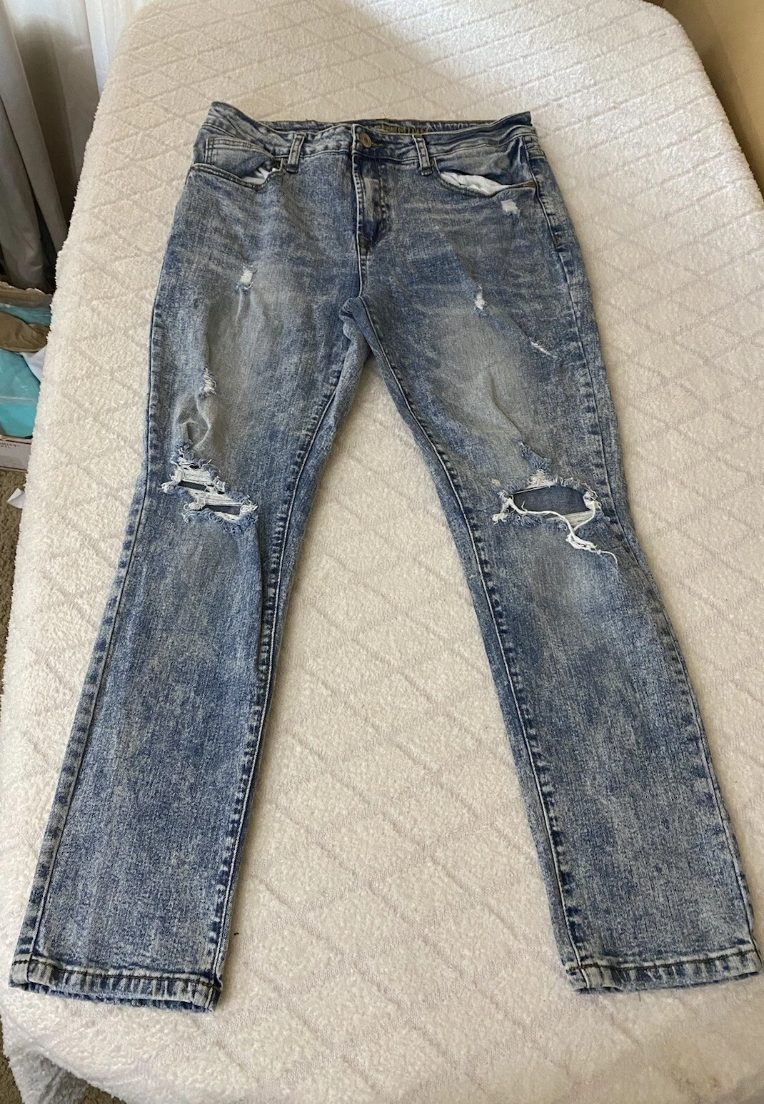 Jeans homme Rue21 Premium bleu clair détressé maigre supreme Flex 34W 30L