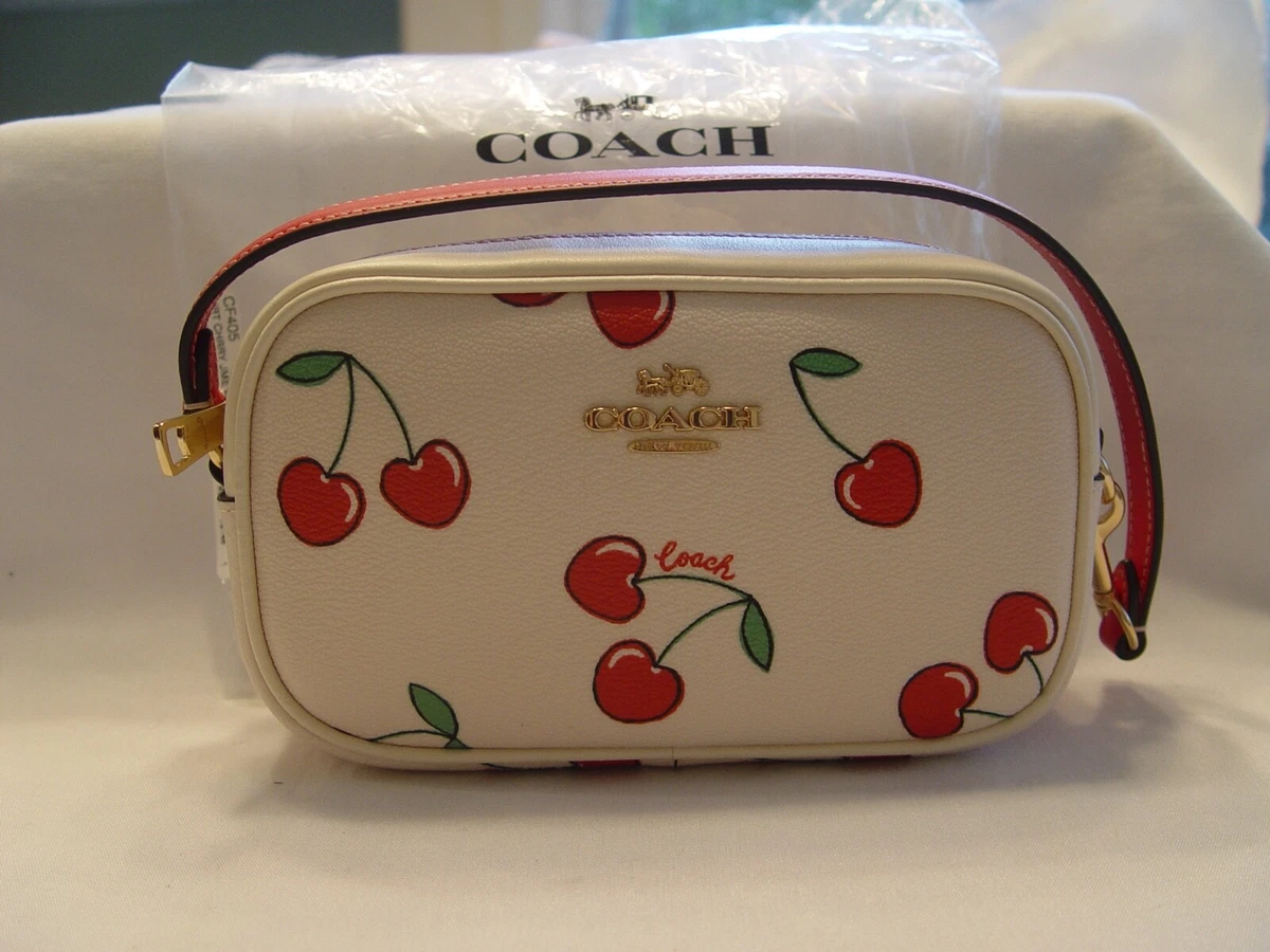 NWT COACH White Chalk Jamie Wristlet Red Heart Cherry Wristlet Bag Purse  CF405