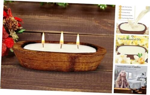 Aromatherapy Candle, Vanilla Candle 3wicks 12oz, Large Wooden Bowl Candles