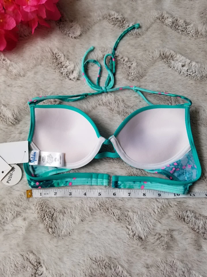 Malibu Dream Girl Teal Green Bikini Top Push up Size Small NWT - Imagem 3 de 4