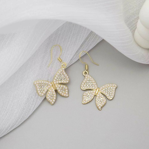 Fashion Women 925 Sterling Silver Creative Pearl Butterfly Bow Earrings Stud 985 - Picture 2 of 5