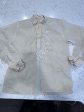 Vtg 70s Japsons Philippines Ivory Pullover BARONG TAGALOG Embroidered Shirt BH