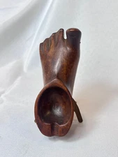 Vtg Wood Foot Ashtray Hand Carved Cigarette Holder Toe Up Folk Art