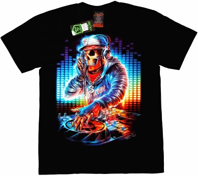 Rock Chang DJ Disco Skull HD T-Shirt Black Schwarz 2-sided Glow In The Dark L