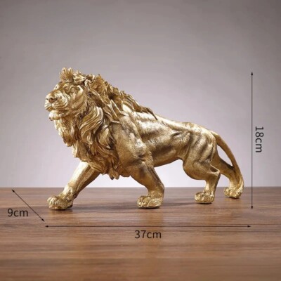 Gold Löwe Statue Harz Tier Ornament Home Office Schreibtisch Wohnzimmer Dekor