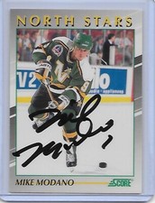 Hockey Card IP auto MIKE MODANO MINNESOTA NORTH STARS 1991-92 Superstar HOF