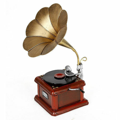 Retro Vintage Plattenspieler Grammophon Sammlerstück Musik Dekorativ mit Horn - Bild 2 von 5