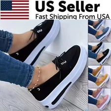 Women Block Shoes Slip On Closed Toe Platform Flat Wedge Casual Lace Up Sneakers
